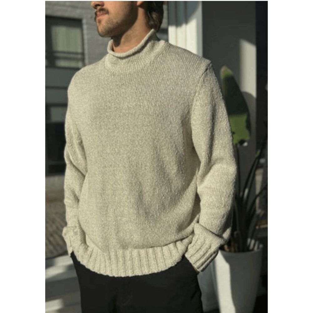 NWT Todd Snyder Men's Oatmeal Cotton Linen Rollneck Sweater Large $328